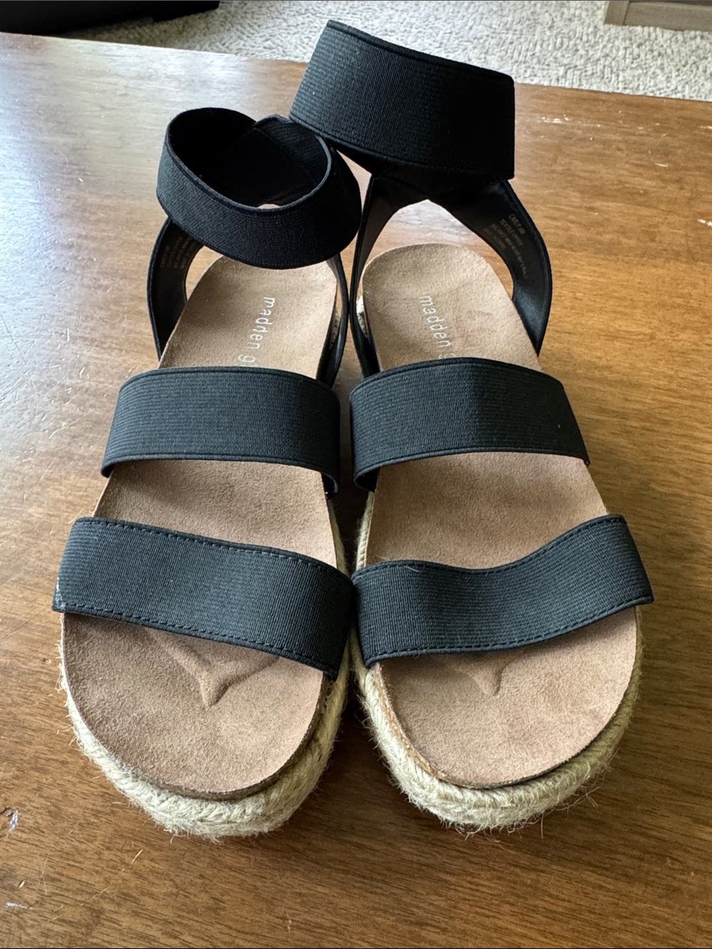 Madden Girl Black Elastic Strap Espadrille Platform Sandals 6M